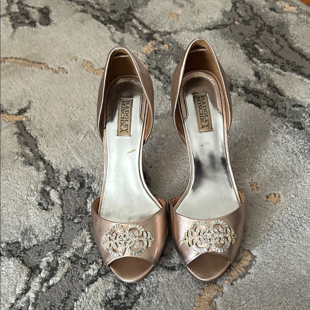 Badgley Mischka Rose Gold Embellished Heels
